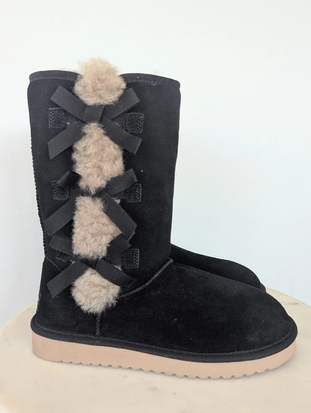 Koolaburra UGG Women's Victoria Black & Tan Bow Detail Tall Winter Boots